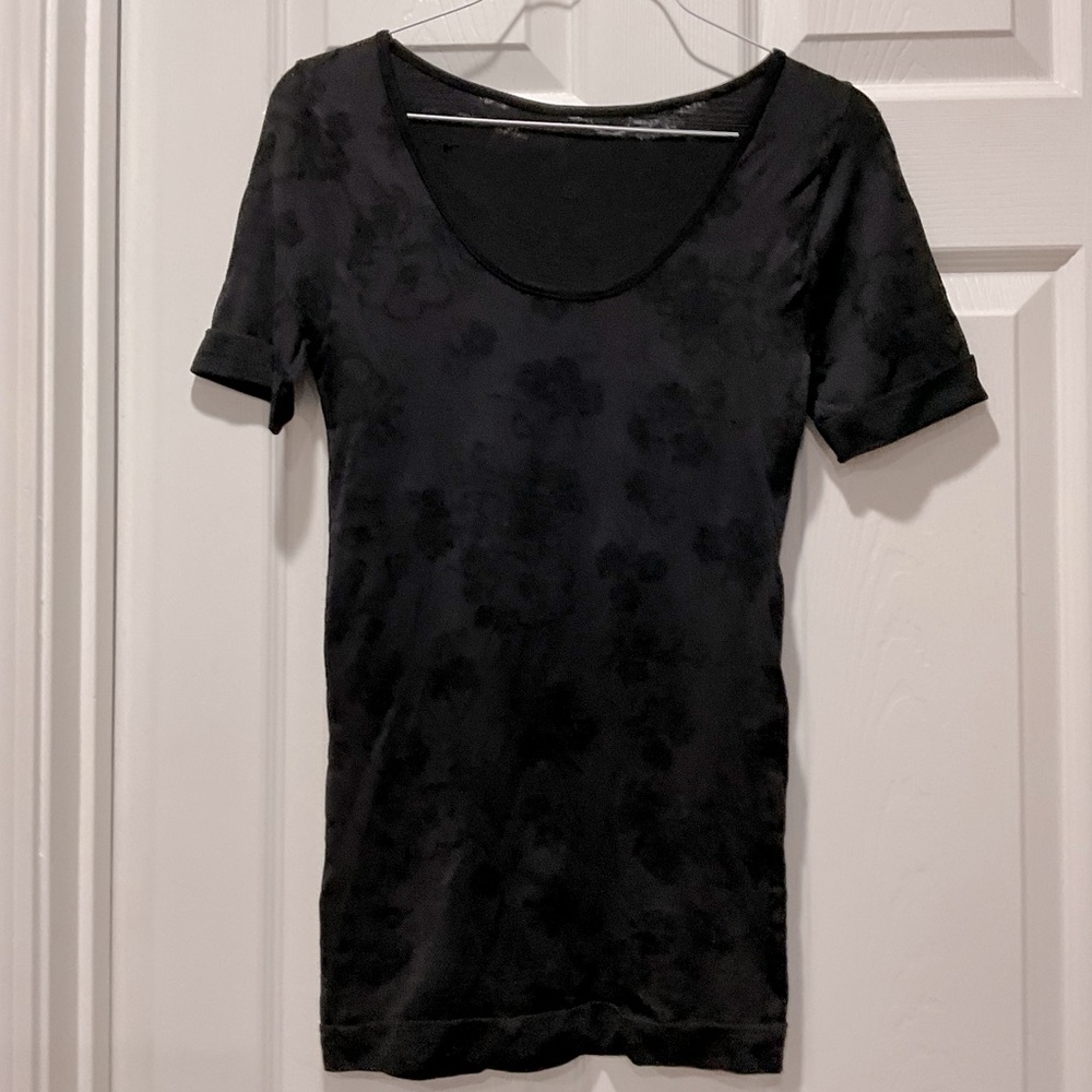 Black cuffed short sleeve lacey top shirt